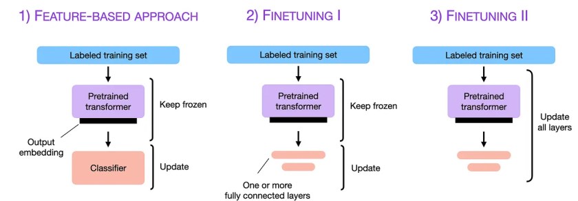 The 3 conventional feature-based and finetuning approaches.