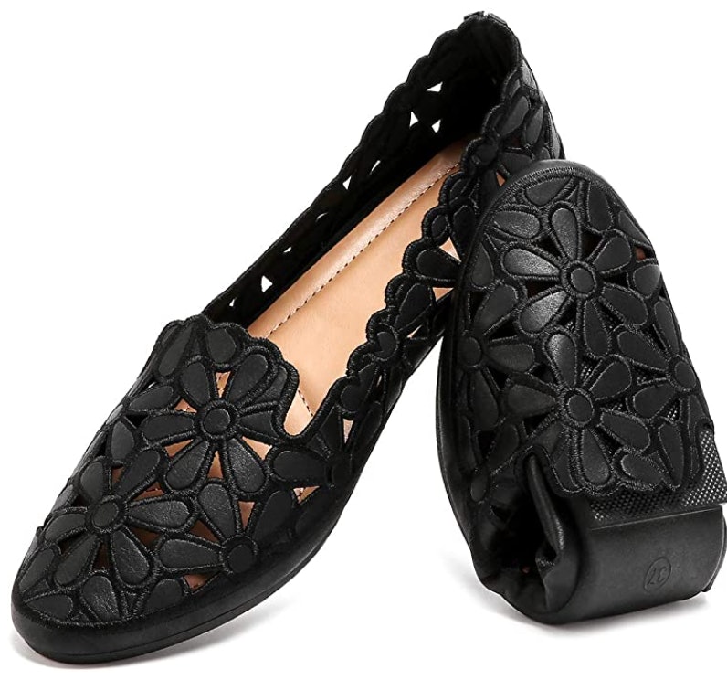 Stylish Faux Leather Floral Ballet Flats