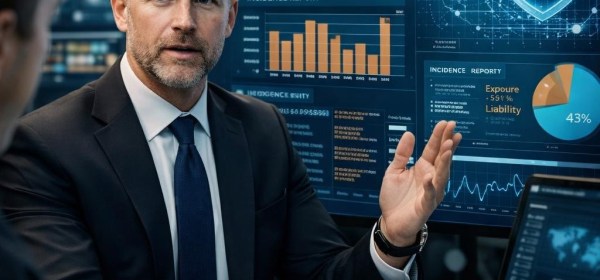 Military officer with folded arms in tactical uniform and American flag patch in command center