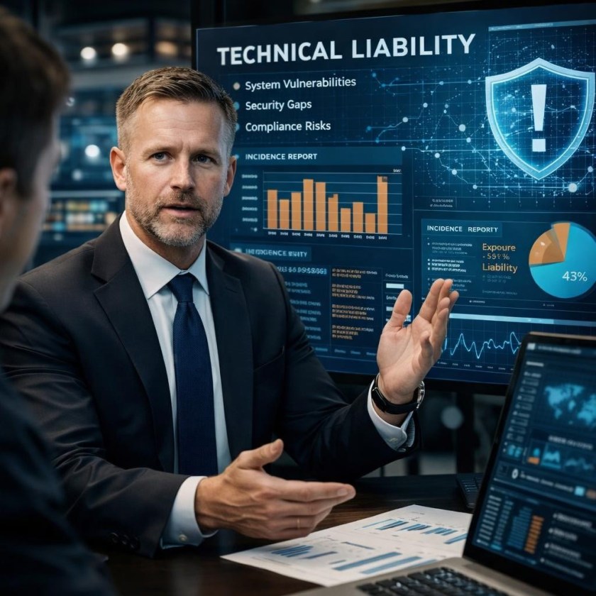 Military officer with folded arms in tactical uniform and American flag patch in command center