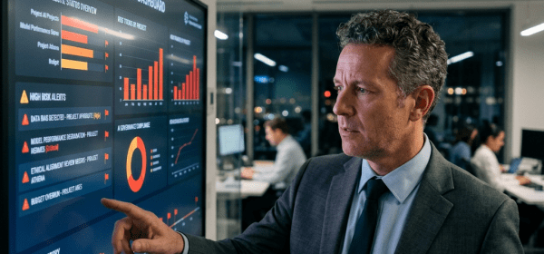 CIO reviewing AI project red flags dashboard