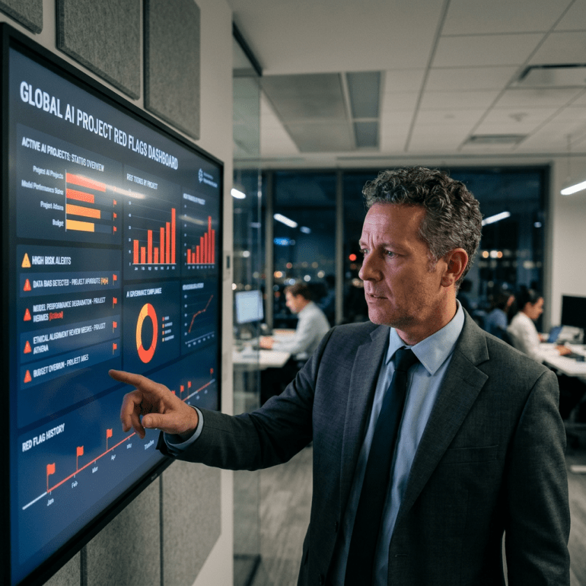 CIO reviewing AI project red flags dashboard