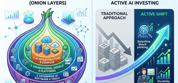 AI investment value chain as onion layers and shift from traditional to active AI investing with selective stock picking and portfolio management