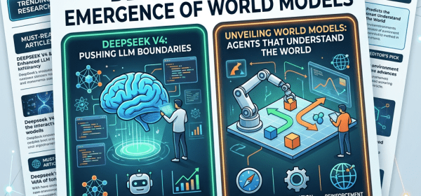 Newsletter titled The AI Advance highlighting DeepSeek V4 pushing LLM boundaries and unveiling world models for agents that understand the world