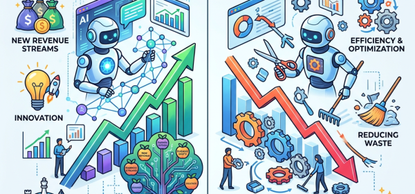 Comparison infographic showing agentic AI growth with increasing graph and innovation versus cost reduction with decreasing graph and efficiency tools.