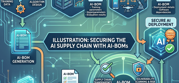 Diagram showing AI supply chain steps with AI-BOM generation, verification, and secure deployment