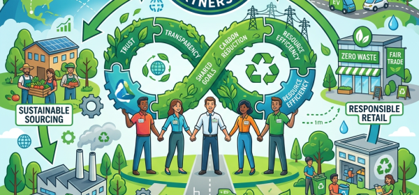 Sustainable supply chain partnership with eco-friendly sourcing, manufacturing, transportation, retail, and circular economy