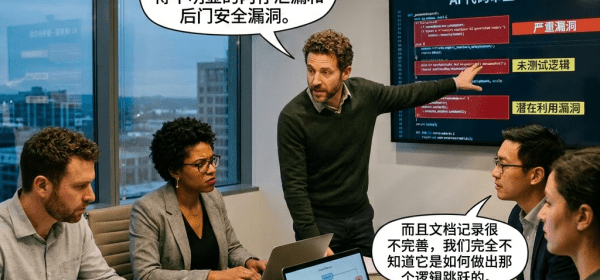 Team reviewing AI code security risks on screen with discussion