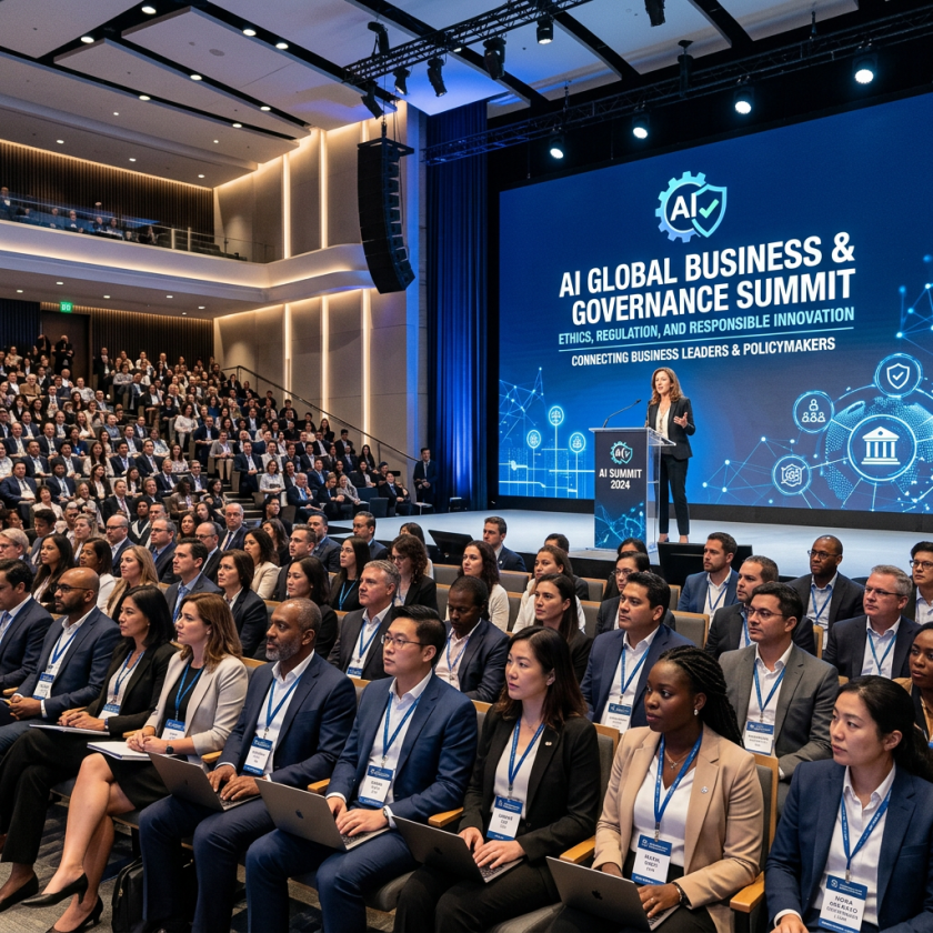 Audience and speaker at AI Global Business & Governance Summit 2024 with focus on ethics, regulation, and innovation