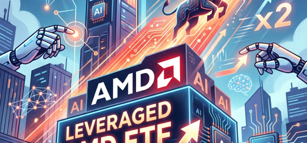 Digital illustration of AMD leveraged ETF with AI and bull symbol showing growth