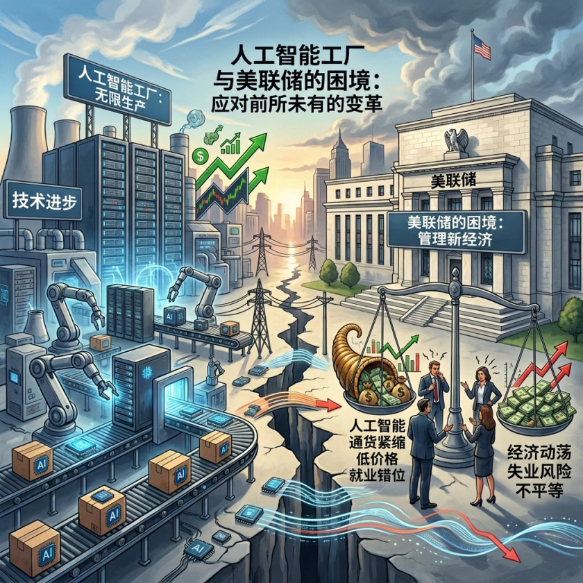 AI factories producing unlimited AI goods with technological advances facing Federal Reserve dilemma balancing economic risks and job displacement
