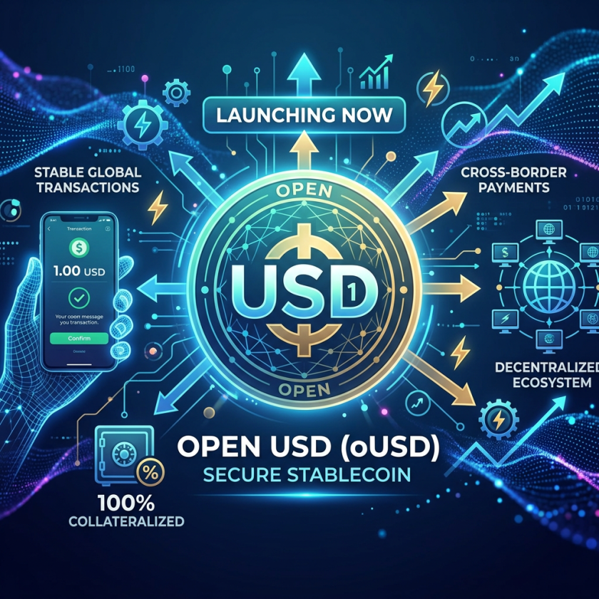 Open USD (oUSD) secure stablecoin launch with features for global transactions, collateralization, and decentralized ecosystem