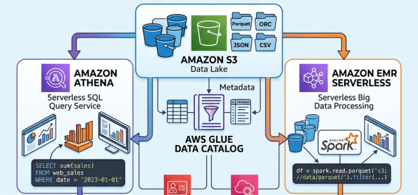 Serverless data analytics architecture with Amazon Athena, EMR Serverless, S3, AWS Glue, IAM, and CloudWatch