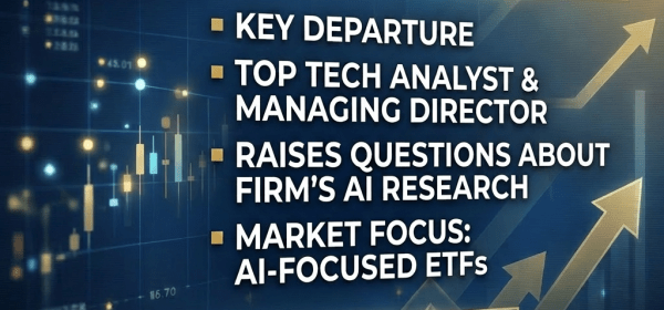 Breaking news message about Dan Ives leaving firm with his photo and key points about AI research and ETFs