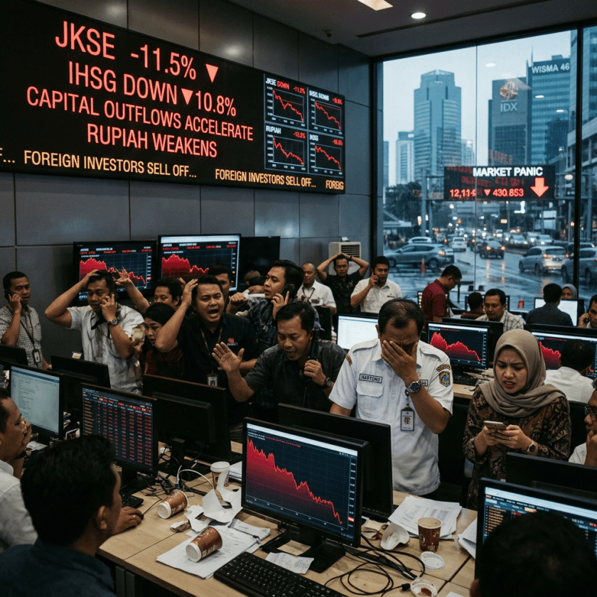 Traders and staff looking worried and stressed in a trading room showing sharp stock market declines