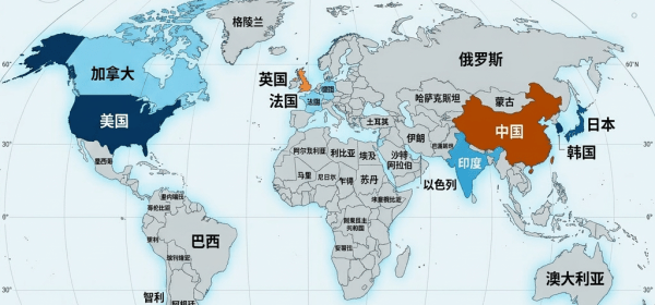 World map showing leading AI countries colored by AI leadership index categories