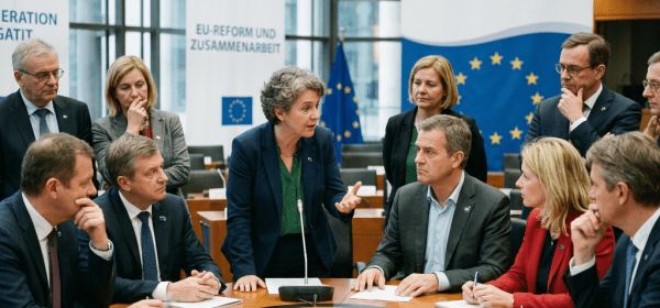 Group of European officials seated around a conference table discussing EU reform and cooperation