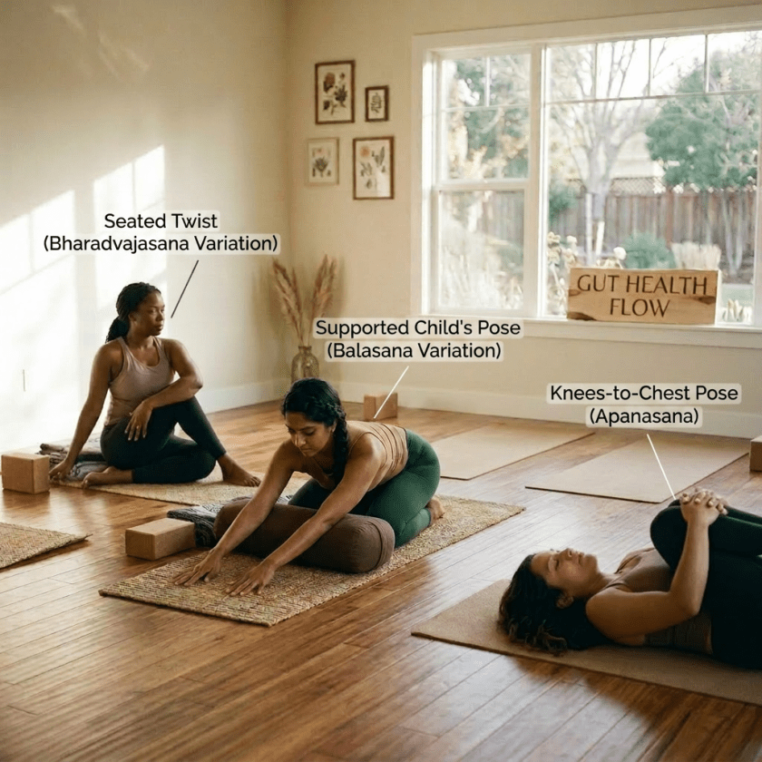 Add pose name labels to each yoga pose
