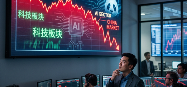 Stock market report showing significant decline in AI sector and China market