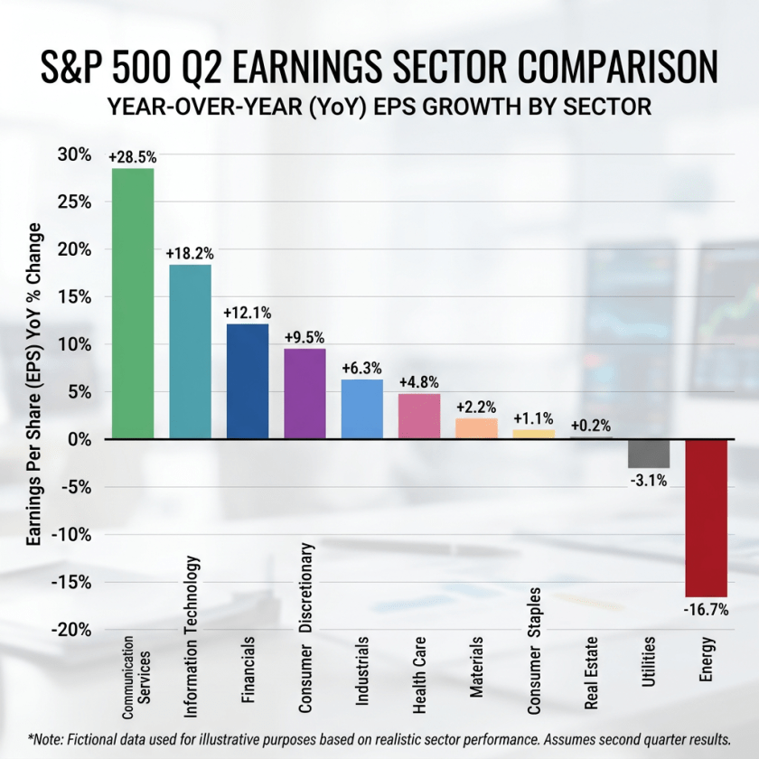 Bar chart showing year-over-year EPS growth percentages for S&P 500 sectors in Q2