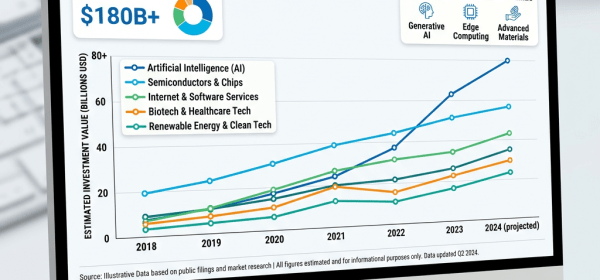 Line graph showing China SAFE Sovereign Wealth Fund's technology investment trends across sectors from 2018 to 2024