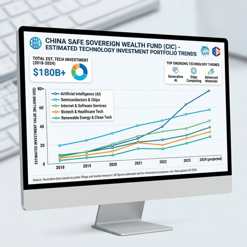 Line graph showing China SAFE Sovereign Wealth Fund's technology investment trends across sectors from 2018 to 2024