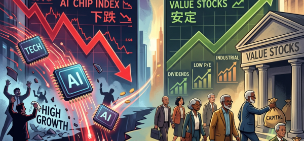 Graph showing AI chip stocks falling and value stocks rising with investors moving towards value stocks