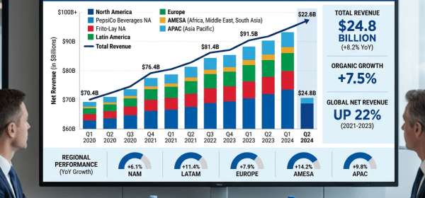 PepsiCo Q2 2024 earnings report chart showing global revenue growth by region