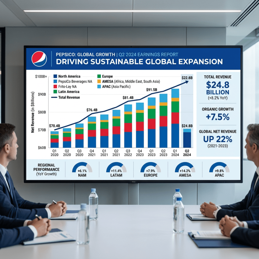 PepsiCo Q2 2024 earnings report chart showing global revenue growth by region