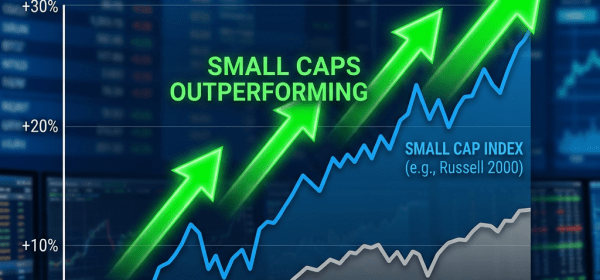 Line graph showing small cap index rising faster than large cap index from January to June