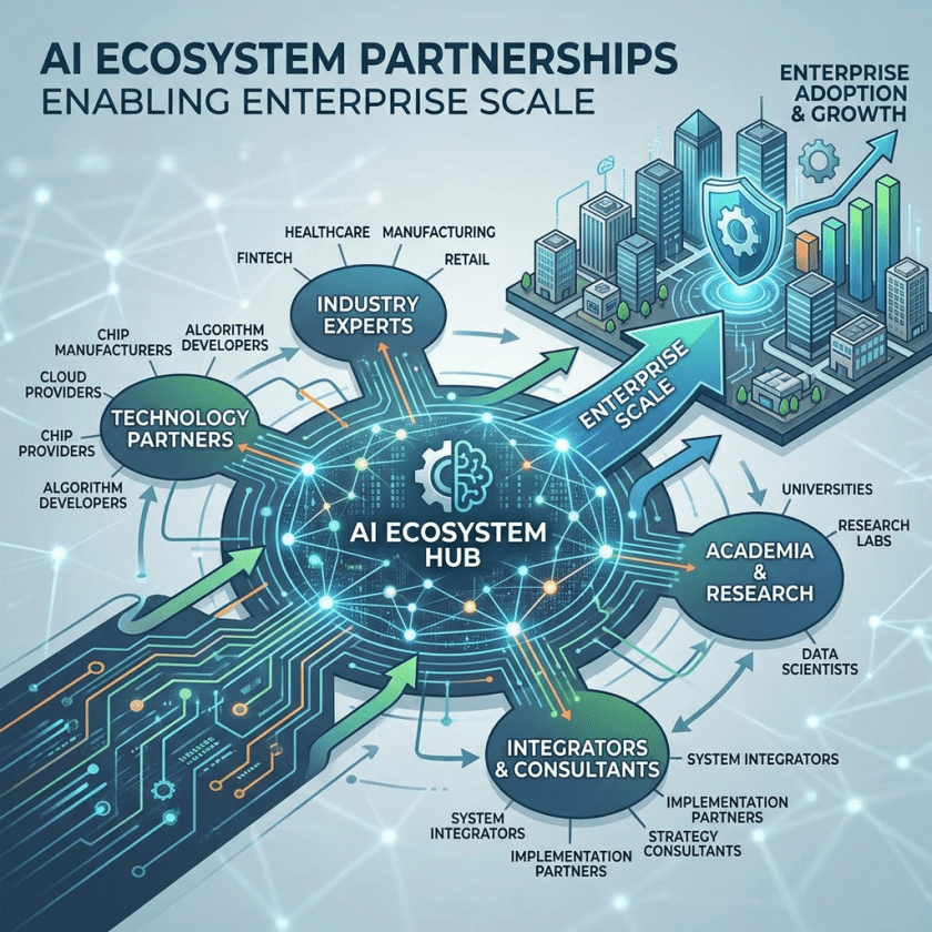 AI ecosystem hub connecting industry experts, technology partners, academia, and consultants for enterprise scale