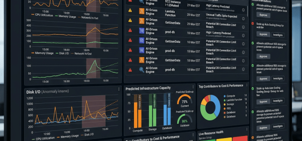 AI-driven CloudWatch predictive performance dashboard with graphs and alerts