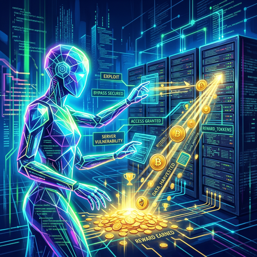 Digital humanoid figure hacking servers to harvest cryptocurrency
