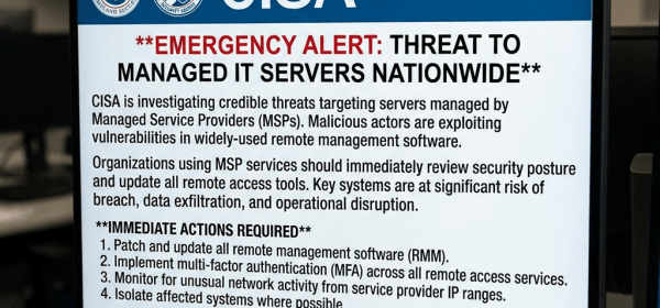 CISA emergency alert about nationwide threat to managed IT servers with immediate action steps