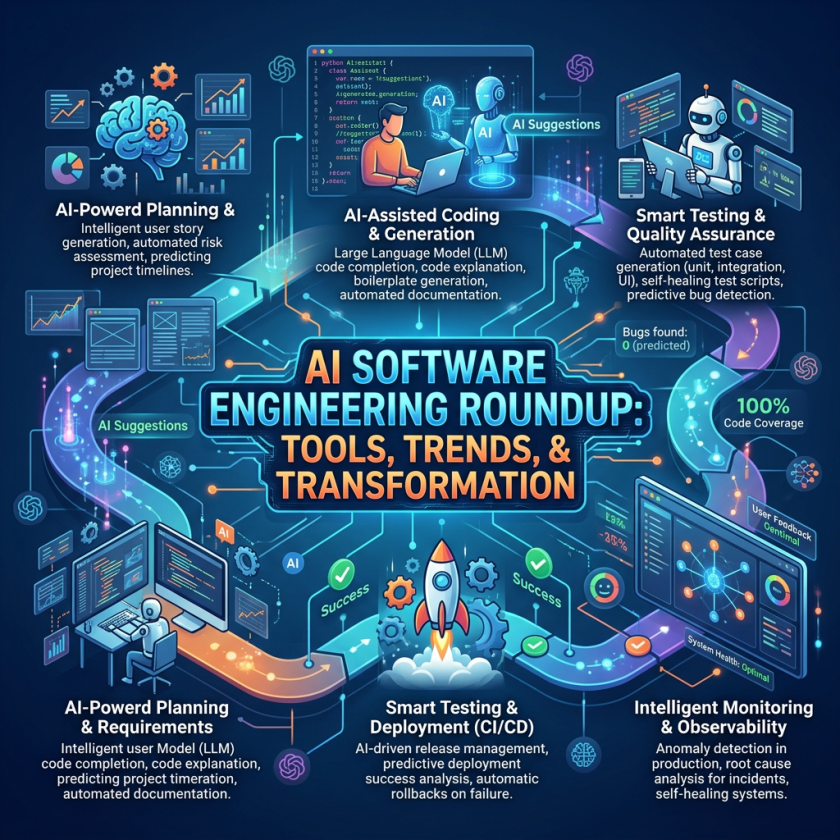 AI Software Engineering Roundup: Tools, Trends, and Transformation; AI planning, coding, testing, deployment, and monitoring