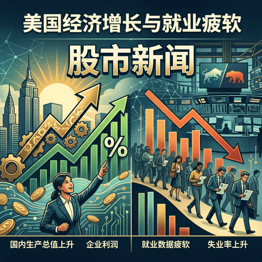 美国经济增长与就业疲软；股市新闻；国内生产总值上升；企业利润；就业数据疲软；失业率上升