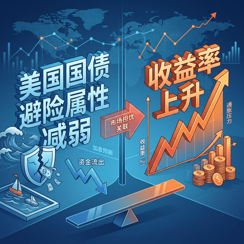 图示文字:美国国债避险属性减弱;收益率上升;通胀压力;资金流出