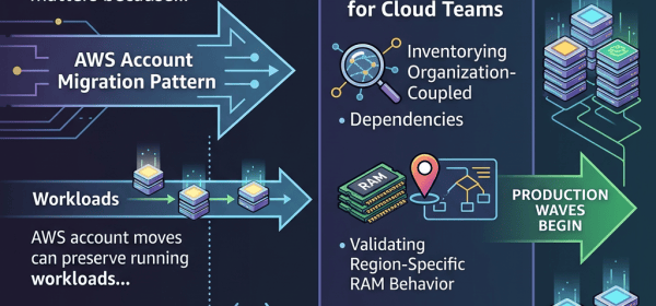Infographic about AWS account migration challenges and production waves