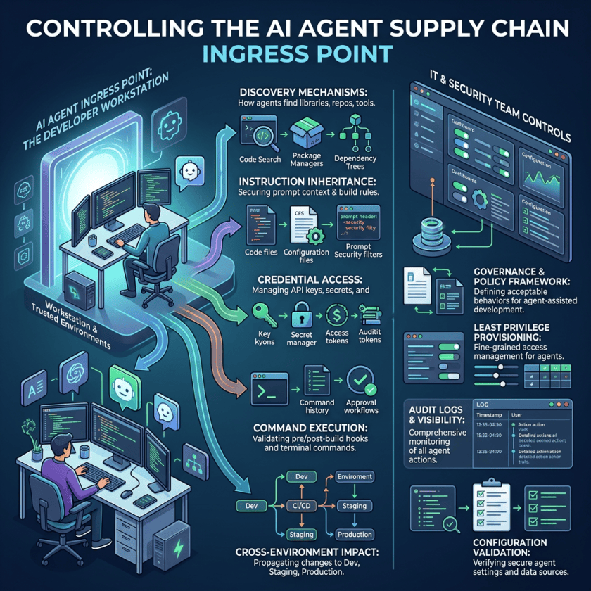 Infographic showing controls for securing the AI agent supply chain