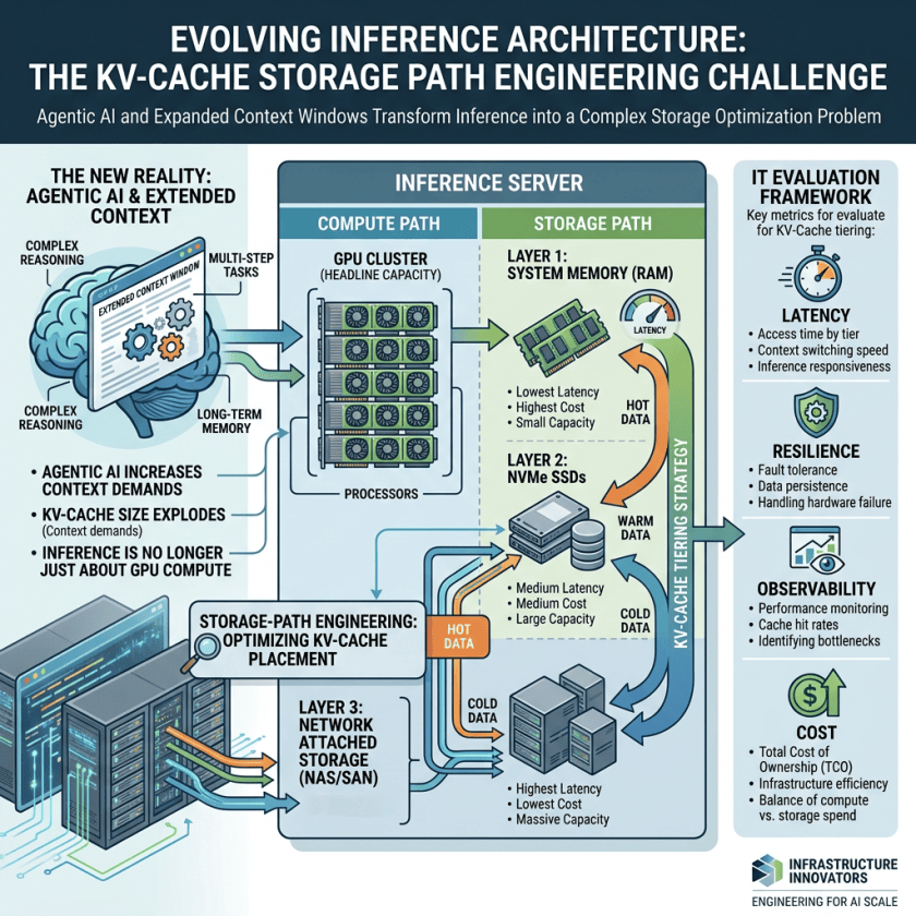 Infographic showing KV-cache placement across RAM, NVMe SSDs, and network storage